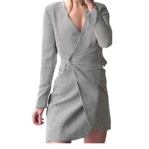 Jason Wu Black and White Houndstooth Long Sleeve Wrap Dress